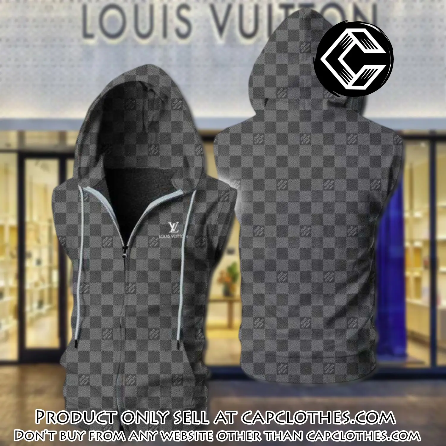 Louis vuitton grey unisex sleeveless zip up hoodie luxury for men women szh016 cc5838134
